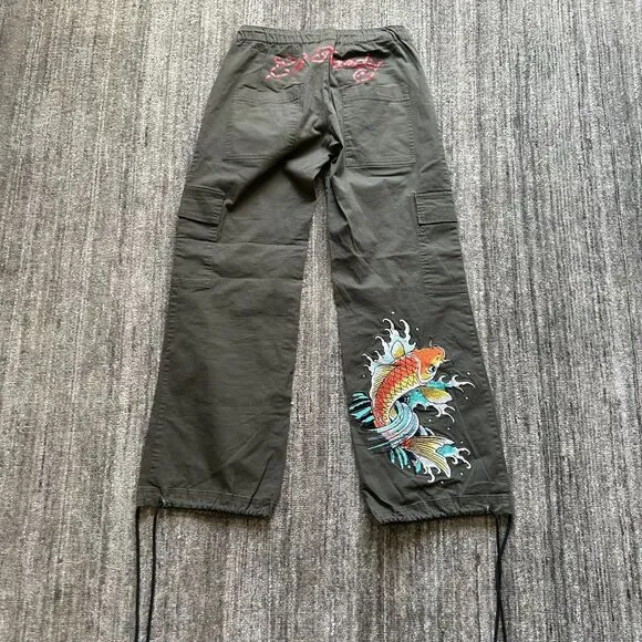 Ed Hardy x Urban Outfitters Khaki Koi Leaper Cargo Pants, XS - Picture 6 of 9
